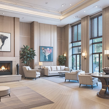Welcoming common area for patient families